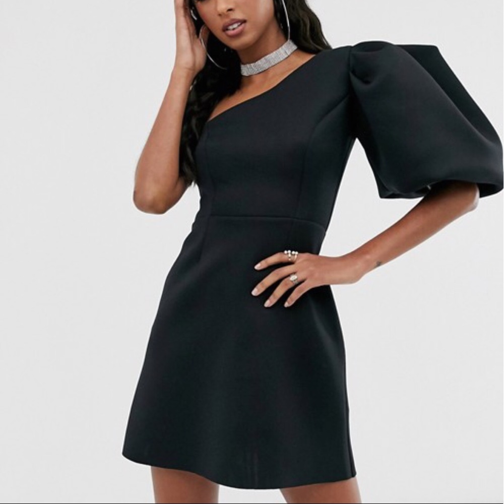 NWT cocktail 1-shoulder puff dress - ASOS